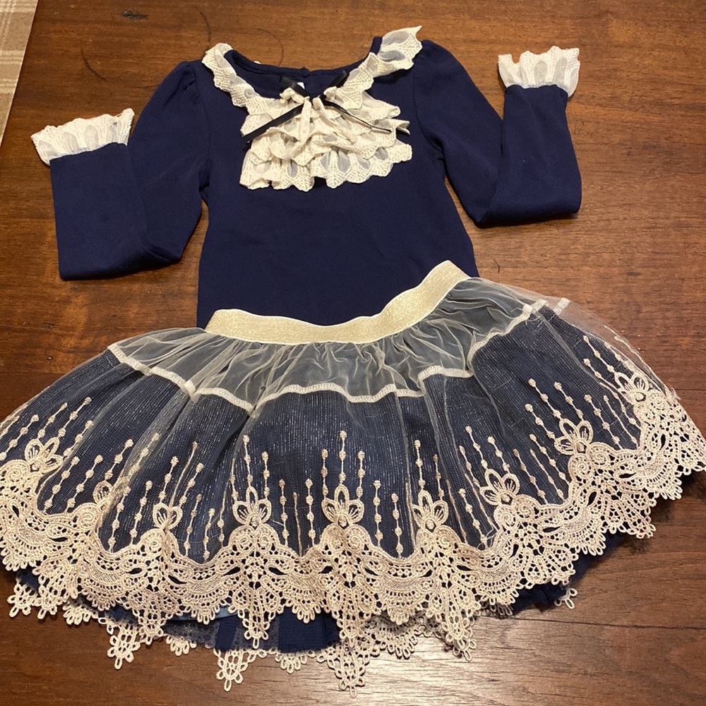 MAI LI ROSE GOLD METALLIC LACE 3 LAYER KIDS SKIRT AND TOP SET